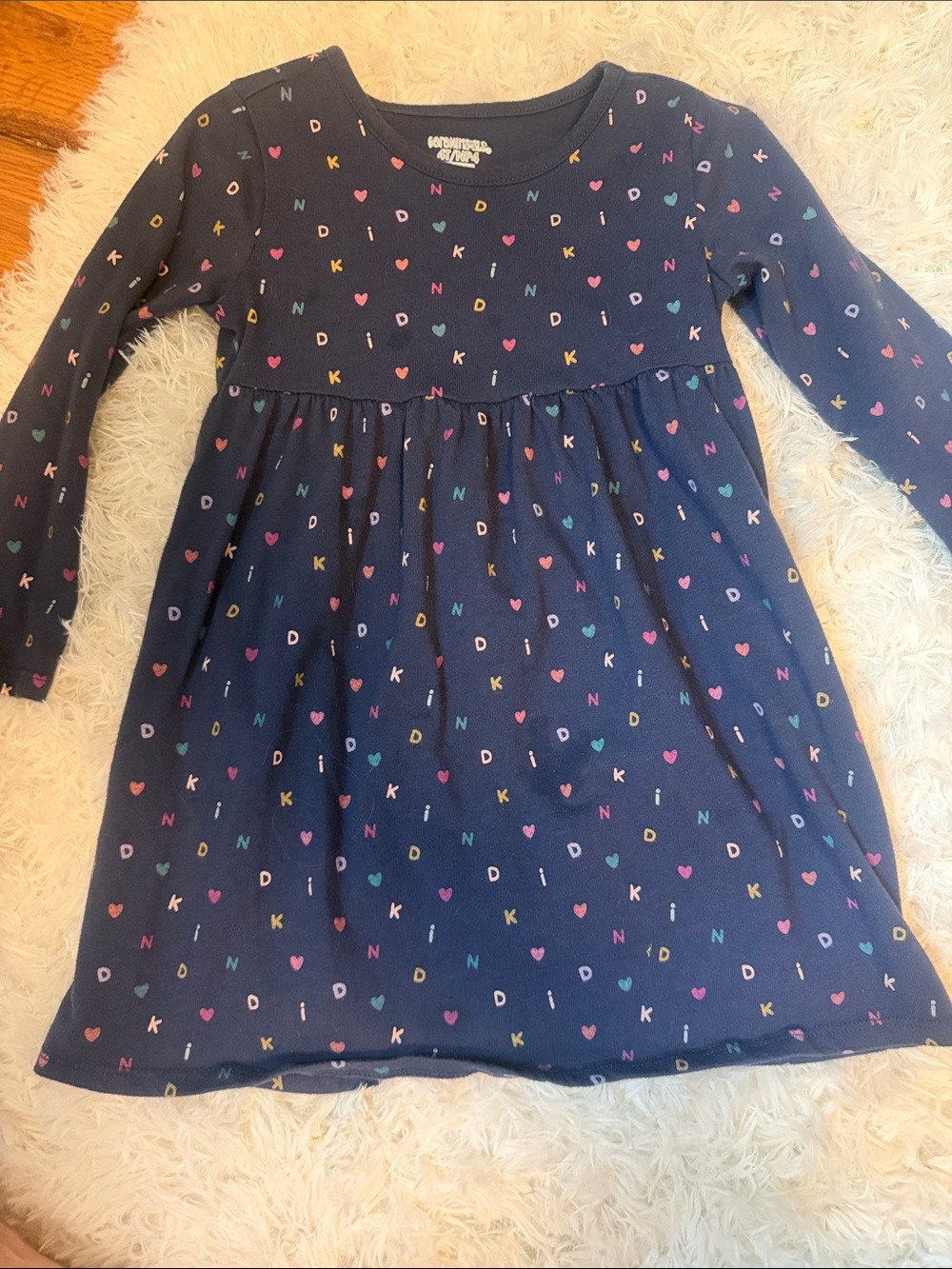 Garanimals Navy Long-Sleeve Dress with Multicolor Hearts & Letters